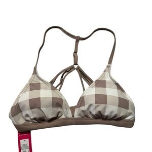 Target Brown and Cream Gingham Strappy Triangle Bralette Swimsuit Top